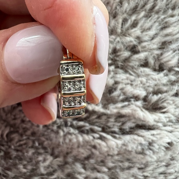 18k gold over sterling silver w/diamond pierced earrings - Picture 3 of 5